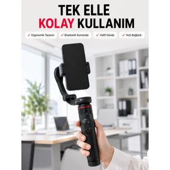 Profesyonel AI Gimbal Selfie Stick Yüz Takipli Telefon Sabitleyici Bluetooth Kumandalı Katlanabilir Tripod