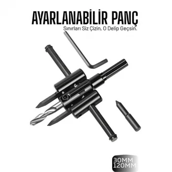 Profesyonel Ayarlı Daire Kesici Panç Seti (30-120mm) - Tungsten Çelik Uçlu Hassas Delme Seti