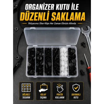 Profesyonel Oto Klips Tamir Seti 6 Farklı Model Plastik Sabitleme Pimi Organizer Kutulu