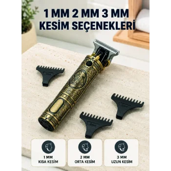 Profesyonel Saç ve Sakal Tıraş Makinesi 1500 mAh Bataryalı 1 2 3 mm Taraklı