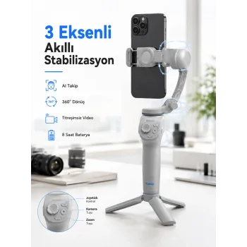 Profesyonel Telefon Gimbal Stabilizer 3 Eksen Sabitleme Çoklu Çekim Modları Uzun Pil Ömürlü Taşınabilir Tasarım
