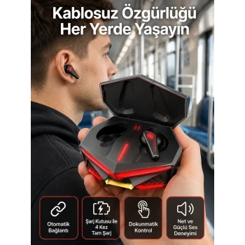 Profesyonel TWS Işıklı Kablosuz Bluetooth Kulaklık Oyuncu Kulaklığı