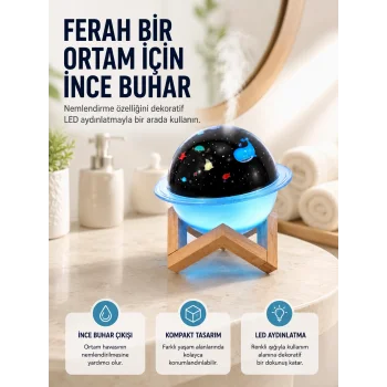 Projektör ışığı bulunan USB bağlantılı mini aromaterapi destekli hava nemlendirici