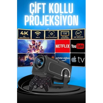 Projektör Siyah Android Taşınabilir Sinema Projeksiyon Wifi Destekli En Güncel Sürüm Akıllı