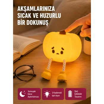 Pumpkin LED Gece Lambası Üç Kademeli Işık Ayarlı Yeni Nesil