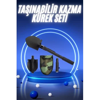 Pusulalı Katlanabilir Kazma Kürek Kamp Seti Kamp Küreği Portatif Çantalı