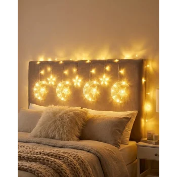 Ramazan İçin Hilal Yıldız Işık Zinciri Yanıp Sönen ve Sabit Modlu