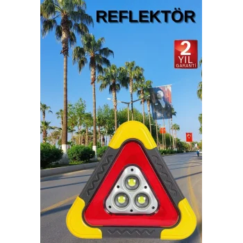 Reflektör Güneş Panelli Solarlı Şarjlı Üçgen Işıklı Trafik Reflektör Fener