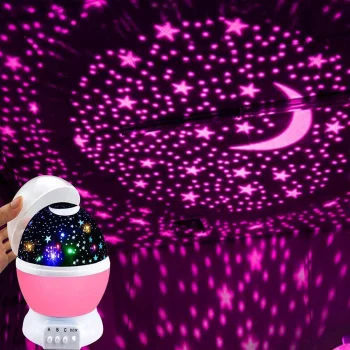 Renkli Ay Yıldız Tavan Yansıtma Pilli Led Gece Lambası Gökyüzü Projeksiyonlu Dönen Küre (5047)