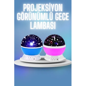 Renkli Yıldızlı Gökyüzü Projeksiyon Gece Lambası Pilli ve USB Kablolu