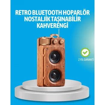Retro Bluetooth Hoparlör Ahşap Görünümlü 5W Çift Stereo Ses