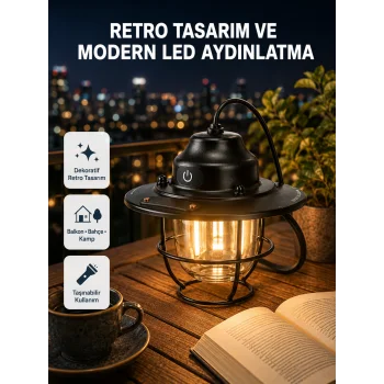 Retro Kamp Lambası Su Geçirmez Taşınabilir Gece Işığı Uzun Pil Ömürlü