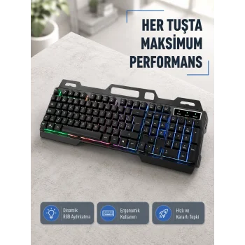 RGB Aydınlatmalı Klavye Mouse Seti – USB Bağlantılı, Türkçe Q, Ayarlanabilir DPI, Ergonomik Yapı