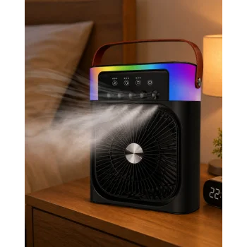 RGB Işıklı Buharlı Masaüstü Fan Sessiz Çalışan USB Şarjlı Taşınabilir Fan
