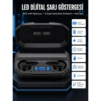 Rgb Işıklı Çift Mikrofonlu Siyah Profesyonel Oyuncu Kulaklığı Kablosuz Kulakiçi