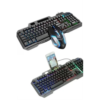RGB Işıklı  Oyuncu Klavye Q Klavye Mouse Hediyeli