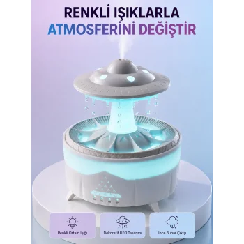RGB Işıklı Yağmur Efektli Hava Nemlendirici 350 ML Sessiz Çalışma Uzaktan Kumanda