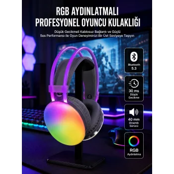 RGB Işıklı Yüksek Ses Kaliteli Kablosuz Kulak Üstü Bluetooth Kulaklık