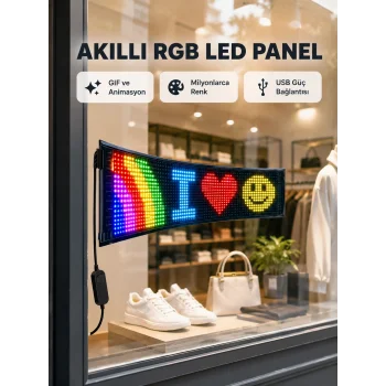 RGB LED Panel – USB Güç Girişli, GIF ve Yazı Gösterimli Akıllı Ekran