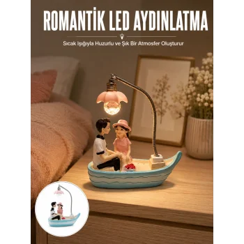 Romantik Sandal Üzerinde Çift Figürü LED Gece Lambası Masa Dekoru Yeni Nesil