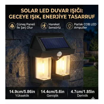 Rustik Ampul İkili Solar Duvar Aplik Güneş Enerjili Hareket Sensörlü