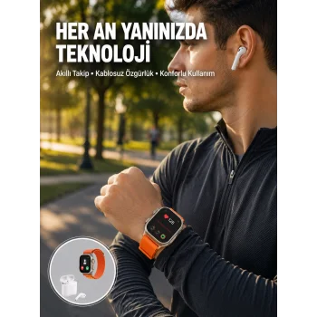 S8 Ultra Akıllı Saat ve Bluetooth Kablosuz Kulaklık 2’li Set Yeni Nesil