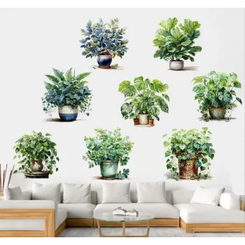 Saksılı Çiçek Tasarımlı 8li Sticker (5047)