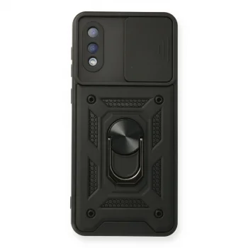 Samsung Galaxy A02 Kılıf Pars Lens Yüzüklü Silikon - Siyah