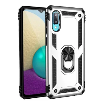 Samsung Galaxy A02 Kılıf Sofya Yüzüklü Silikon Kapak - Gümüş