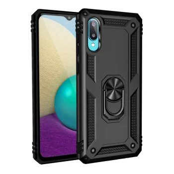 Samsung Galaxy A02 Kılıf Sofya Yüzüklü Silikon Kapak - Siyah
