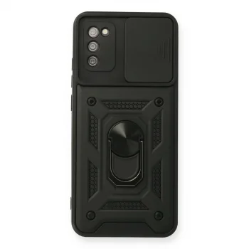 Samsung Galaxy A02s Kılıf Pars Lens Yüzüklü Silikon - Siyah