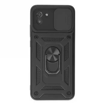 Samsung Galaxy A03 Kılıf Pars Lens Yüzüklü Silikon - Siyah