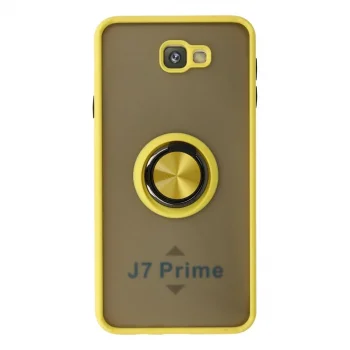 Samsung Galaxy J7 Prime Kılıf Montreal Yüzüklü Silikon Kapak - Sarı