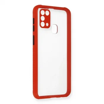 Samsung Galaxy M31 Kılıf Miami Şeffaf Silikon - Kırmızı