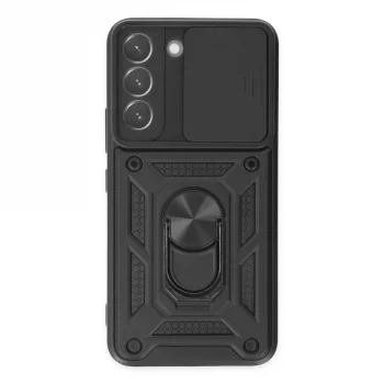 Samsung Galaxy S22 Kılıf Pars Lens Yüzüklü Silikon - Siyah