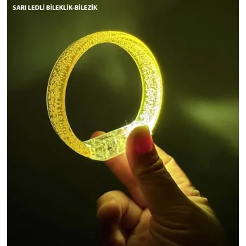 Sarı Led Işıklı Baskı Yapılabilen Pilli Bileklik Bilezik 1,5 cm Genişlik (5047)