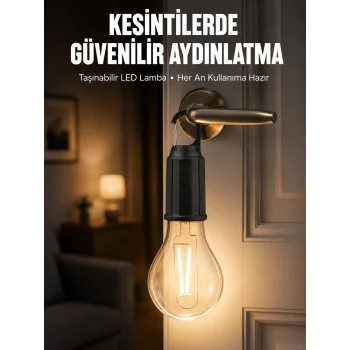 Şarjlı Aydınlatma Ampul Tasarımlı Ambians Işık Askılı Kamp Lambası