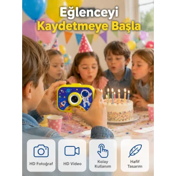 Şarjlı Çocuk Dijital Kamera Ön Arka Kamera Destekli HD Fotoğraf Video Çekimi Mini Tripodlu