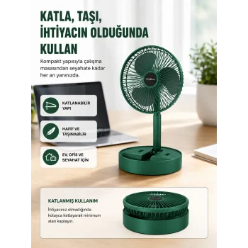 Şarjlı Mini Fan Katlanabilir 3 Hız Ayarlı Taşınabilir Tasarımlı