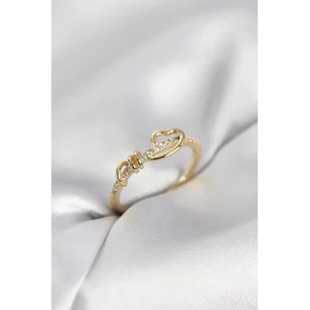 Sarmal Kalp Model Zirkon Taşlı Gold Renk Kadın Yüzük