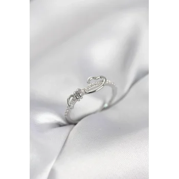 Sarmal Kalp Model Zirkon Taşlı Gümüş Renk Kadın Yüzük