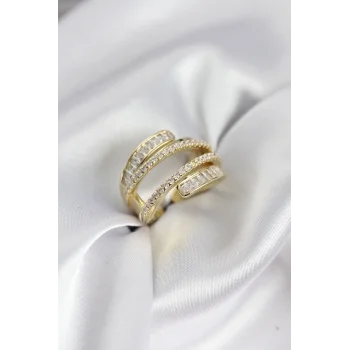 Sarmal Zirkon Baget Taşlı Gold Renk Kadın Yüzük