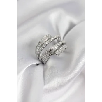 Sarmal Zirkon Baget Taşlı Gümüş Renk Kadın Yüzük