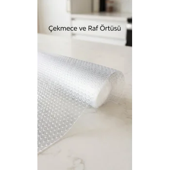 Şeffaf Pvc Kaydırmaz Raflık Dolap İçi Çekmece Örtüsü 45x300 Cm