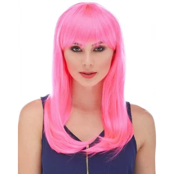 Şeker Pembesi Koyu Pembe Renk Uzun Düz Parti Peruğu (5047)