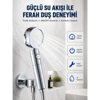 Şelale Sisi ve Masaj Özellikli Banyo Duş Başlığı