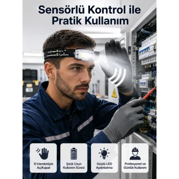 Sensörlü Kamp Lambası Ayarlanabilir Kafa Lambası Kafa Bantlı