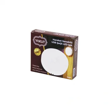 SENSÖRLÜ USB ŞARJLI   BEYAZ LED  YUVARLAK LAMBA  ÇAP: 8.3CM - KALINLIK: 2CM - SENSÖR ALGILAMA =0--3MT (5047)