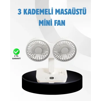 Sessiz Çalışan USB Şarjlı Çift Kafalı Masaüstü Fan – Ev ve Ofis İçin