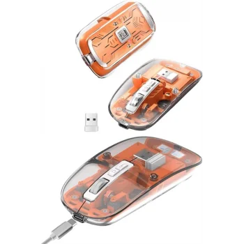 Sessiz Tıklama Çift Modlu Bluetooth Ve Alıcı Şeffaf Mouse Fare